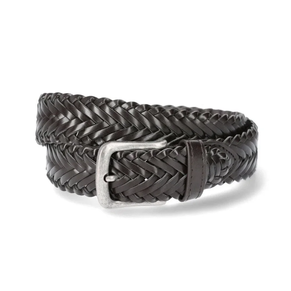 WONDER NATION Boys Size S Braided Belt Faux Leather Silver Buckle •‎ Dark Brown